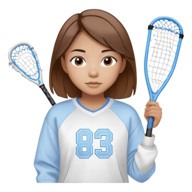 Asian girl with brown highlighted hair wearing a white sweatshirt with carolina blue text that reads buccaneers lacrosse  sticker