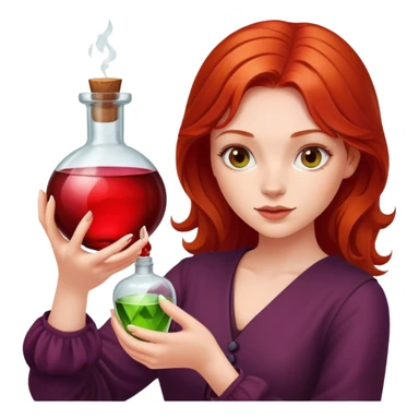 Redhead young woman holding red potion sticker