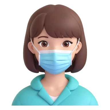 Old girl wearing medical mask with bangs and short hair, hair color brown sticker