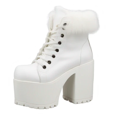 Platform Demonia High boots white fur sticker