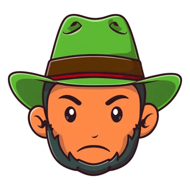 Cowboy wearing a green hat with no star, rugged face with stubble, western style sticker