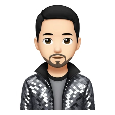 Mike Shinoda with jet black hair, gray sequin outfit sticker