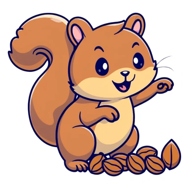 Cute hungry squirrel drooling, looking at nuts, with hungry expression sticker