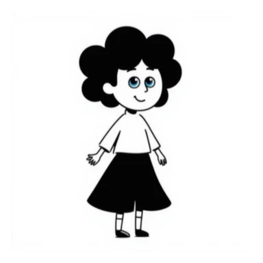 a girl with curly hair, pale skin, and blue eyes, hand-drawn doodle style sticker