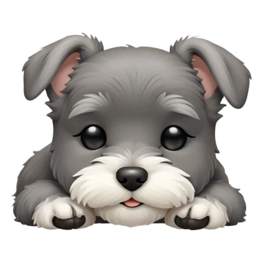 Meme-Worthy Cute Sleeping Miniature Schnauzer Portrait Emoji, Head gently tilted in a relaxed, blissful slumber with a soft, contented smile and eyes tenderly closed, featuring a neat salt-and-pepper fur with charming, relaxed features, simplified yet irresistibly endearing, highly detailed, glowing with a soft, cozy radiance, high shine, exuding gentle, heartwarming charm, styled with a soft glowing outline, capturing the essence of a sleeping Miniature Schnauzer that looks perfectly poised to become a viral icon of adorable rest! sticker