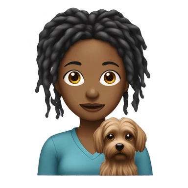 Black woman with dreads holding a yorkiepooh dog sticker