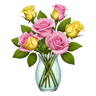 A mixed bouquet of pink roses and yellow lisianthus sticker