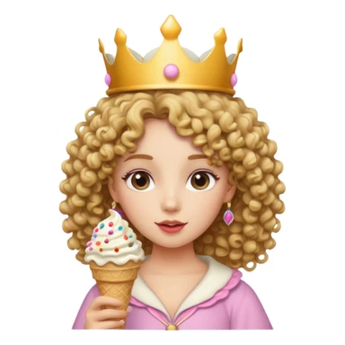curly haired crowned princesswith ice cream sticker