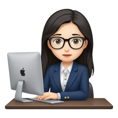 shy long dark hair girl with glasses on computer in a blazer and skirt sticker
