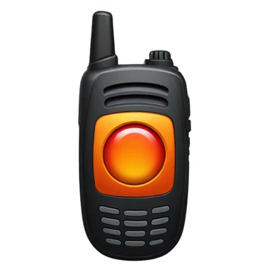 black walkie talkie with red-orange button on side sticker