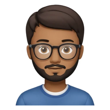 ios style memoji of a young man in his 20s, wearing glasses, with short brown-black hair and a short brown-black beard sticker