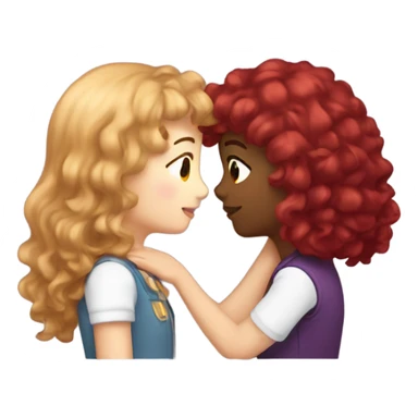 Two girls kissing eachother but one its a bronw with red purplish hair and bang and the other is white white curly light brown hair sticker
