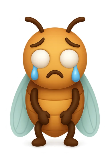 EMOJI STILE IPHONE 3D DI una cicala triste che si tocca le cosce e piange perché non le piace il suo fisico, posa frontale, fagli gli occhi bianchi , non solo la pupilla sticker