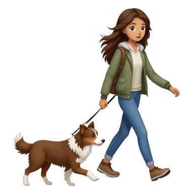 A beautiful girl with long brown hair walks a Border Collie sticker