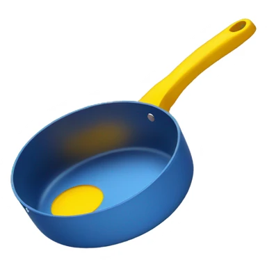 blue, yellow, and pink frying pan with one handle sticker
