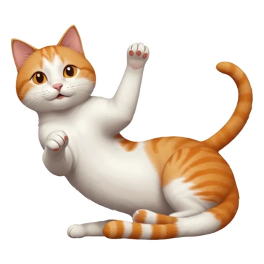 ginger and white cat with orange eyes doing a big extremely long stretch reaching up into the air with arms and legs side by side together straight and overextended whilst lying on its side sticker