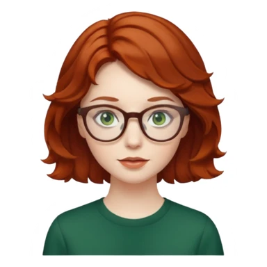 Short wavy auburn hair pale skin green eyes glasses sticker