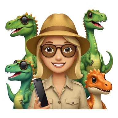 A human living with the dinosaurs and taking a selfie with them sticker