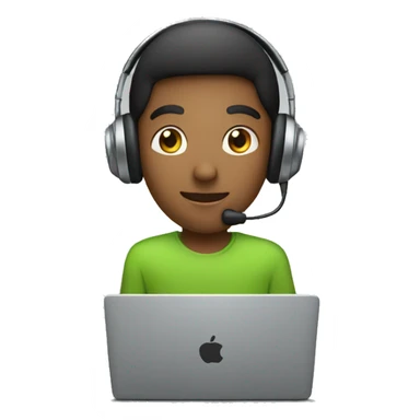a person behind his laptop, with a headphone working sticker