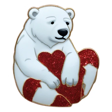 Rose pin full body polar bear sitting down with glitter sticker