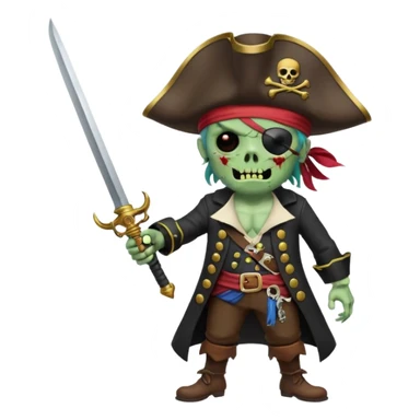 Pirate Zombie in tricorn hat waves a saber sticker