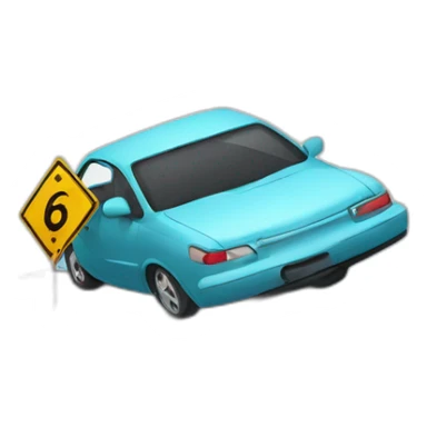 overturned car. Road sign sticker