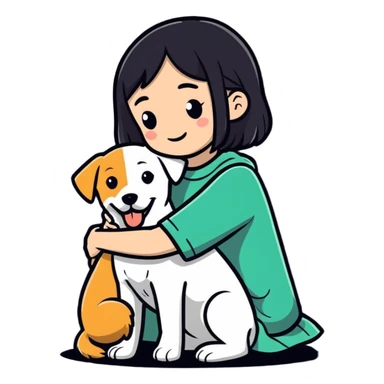 Sad girl hugging a dog sticker