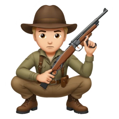 man hunter crouching with gun, alert expression sticker