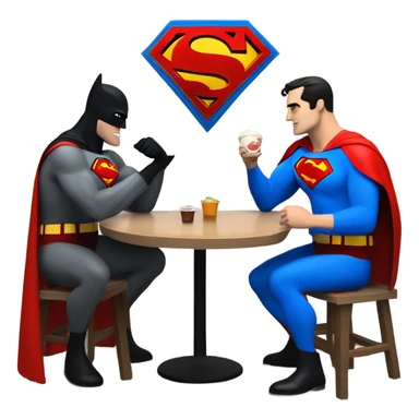 Superman and Batman at a cafe sticker