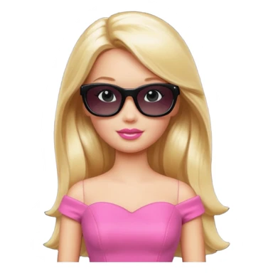 barbie with long blonde hair wear black sun glasses, pink dress sticker