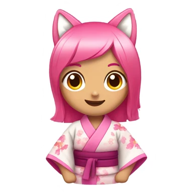 female pink hair with pink fox ears smiling , in kimono sticker
