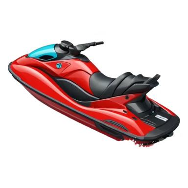 jet ski (red black and white all in the same amount. maybe a red a bit more dominant) on the sea. show the sea under the jet ski - blue with turquoise. no sky - white background instead. DO NOT REMOVE THE SEA AND THE WHITE WHEN FINALIZING!  NO ONE ON THE JET SKI  sticker