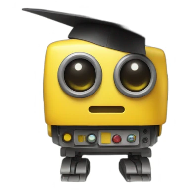 yellow robot with mortarboard on its head sticker
