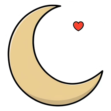khaki crescent moon with a small heart sticker