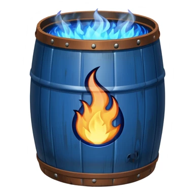 generate a realistic rust-free metal barrel with blue fire on it sticker