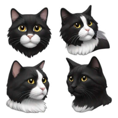 A fully black short haired cat and a black/white long haired cat sticker