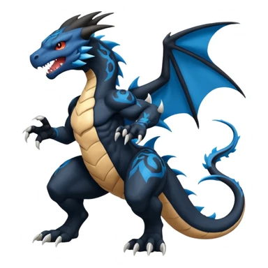 Black and Blue Venom-Charizard-Stitch-Zekrom-Salandit-Sneasel-fusion, full body, tribal markings  sticker
