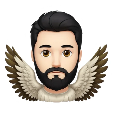 black hair, bearded man angel sticker