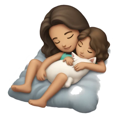 Girl brunette sleeping with tabby cat sticker