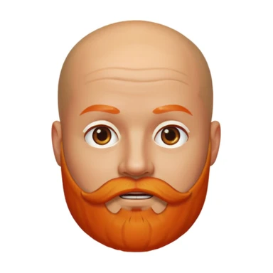 Memoji-style character, shiny bald head, orange eyebrows, thick orange beard, Apple Memoji style sticker