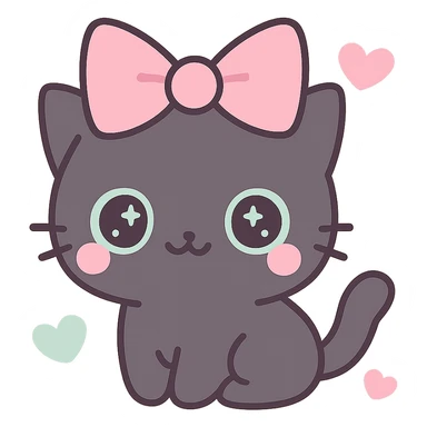 Replace the pet with a cute gothic black cat with a pink bow, keeping the kawaii gothic style. Preserve transparent background. sticker
