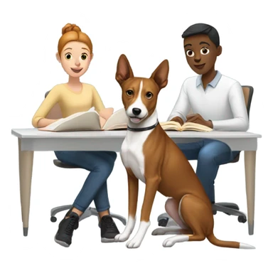 White man, black girl, and a basenji studying together sticker