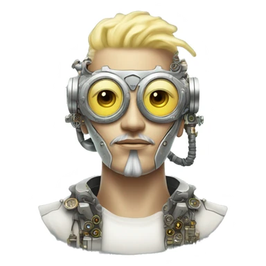 Pastel light yellow hair cyborg head with silver steampunk goggles, goatee and circuits sticker