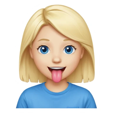 a smiley face with tongue out just a little bit, blue eyes and blonde hair sticker