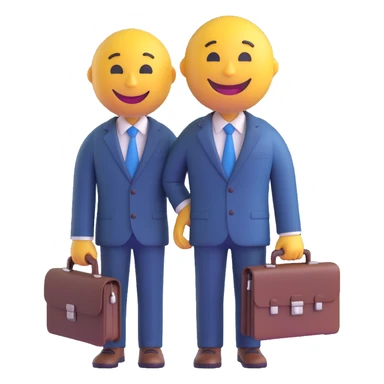 3D smiley emoji, round shape, lawyer suit with briefcase, smiling face sticker
