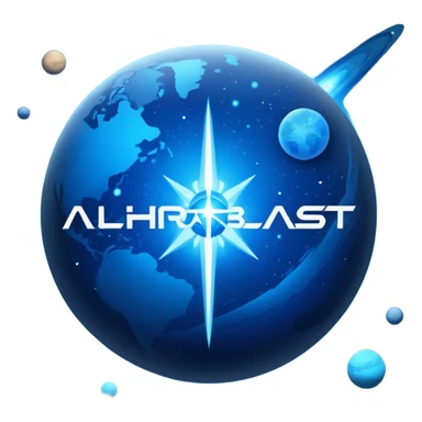 The image is a sci-fi poster with glowing blue text that reads “ALPHA ORIONIS WARS.” A bright blue planet or star glows at the bottom, and the word “STARBLAST” appears below. The design has a futuristic, space-themed look. sticker