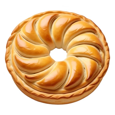 cinematic-realistic-flat burek-sa-sirom-dish-emoji,-showcasing-a-flaky-pastry-filled-with-cheese-rendered-with-crisp-textures-and-appetizing,-warm-lighting. round spiral sticker