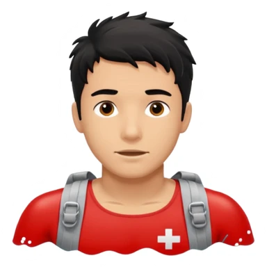 Lifeguard male tanned skin Teenager with Black messy hair swimming to rescue someone sticker