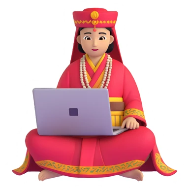Indonesian person in traditional clothing using laptop sticker