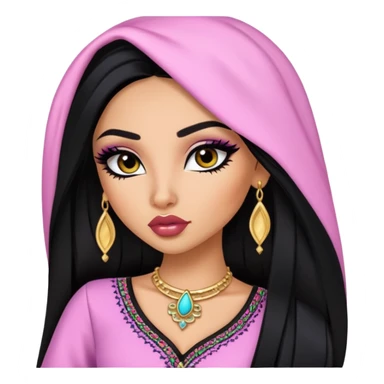 arabian nose, pretty lips, clothes, medium skin,  long black hair, pretty bratz baddie, black eyeliner sticker